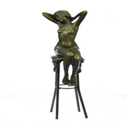 Nude Girl Model Sitting on Chair Bronze Sculpture