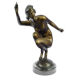 Nudist Performer Bronze Sculpture on Marble Base Statue