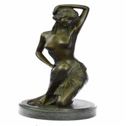 Nude Woman Kneels Bronze Statue