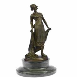 Young Flapper Bronze Sculpture on Marble Base Statue