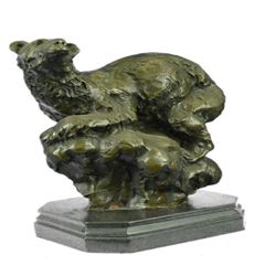 Polar Bear Bronze Sculpture on Marble Base Statue