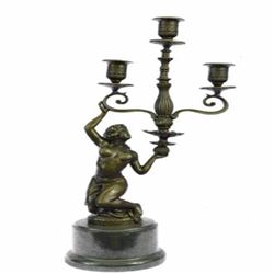 Erotic Nude Girl Candleholder Bronze Sculpture