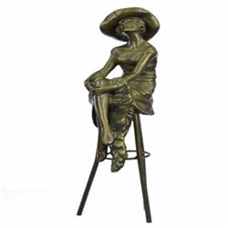 Fashion Model Sitting on Chair Bronze Sculpture