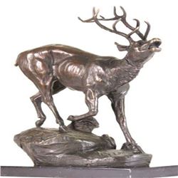 Trophy Bronze Elk Sculpture on Marble Base Statue