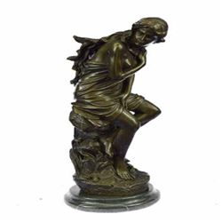 Fair Maiden Bronze Sculpture on Marble Base Statue