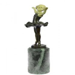 Young Girl Ballerina Bronze Sculpture on Marble Base Figurine