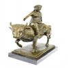 Image 1 : Young Woman Rides a Bull Bronze Statue on Marble Base Sculpture