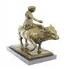 Image 2 : Young Woman Rides a Bull Bronze Statue on Marble Base Sculpture