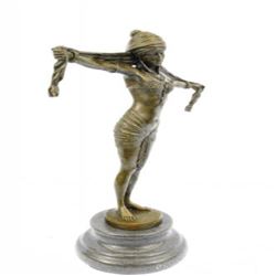 Romanian Dancer Bronze Statue On Marble Base Sculpture
