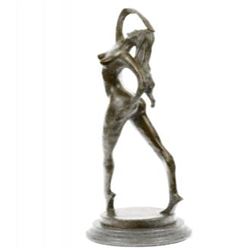 Nude Woman Bronze Statue on Marble Base Sculpture