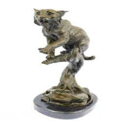 Lynx Wild Life Cat on Rock Bronze Sculpture