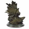 Image 4 : Native American With Eagle Bronze Statue on Marble Base Sculpture