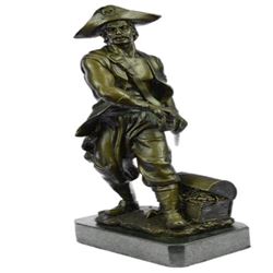 Pirate With Jewelry Chest and Sword Bronze Statue