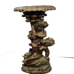 Two Playful Puti Cherub Child Bronze Sculpture on Marble Base Statue