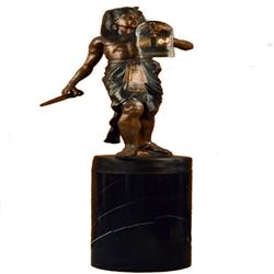 Egyptian King Tut Heavy Bronze Sculpture on Marble Base Figurine