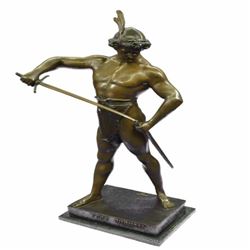 Post Pugnam Picault Bronze Statue on Marble Base Sculpture