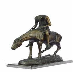 American Indian Man on Horse Bronze Sculpture