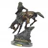 Image 1 : Native Indian Chief Riding Horse on a Rock Bronze Sculpture