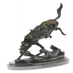 Fallen Man From Horse Bronze Sculpture on Marble Base Statue