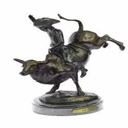 Rodeo Rider Bronze Sculpture on Marble Base Statue