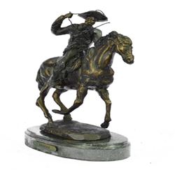 Cowboy Horse Bronze Sculpture on Marble Base Figurine