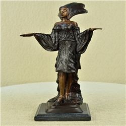 Dancer Girl Model Bronze Sculpture on Marble Base Figurine