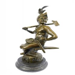 Nude boy sitting on Tree Stump Bronze Sculpture