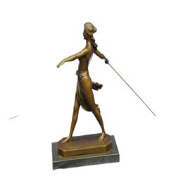 Diana the Huntress Elegant Bronze Sculpture on Marble Base Statue
