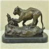 Image 1 : Jaguar attacks Cub Bronze Statue on Marble Base Sculpture