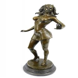 Comic Cat Woman Bronze Sculpture on Marble Base Figurine