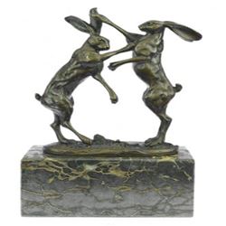 Two Hares Boxing Bronze Sculpture