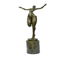 Nude Girl Bronze Sculpture on Marble Base Statue
