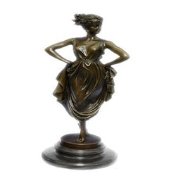 Egyptian Woman Resting on Bench Bronze Sculpture