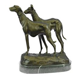 Greyhounds Racing Dog Bronze on Marble Base Sculpture