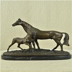 Bronze Horse Sculpture on Marble Base Statue