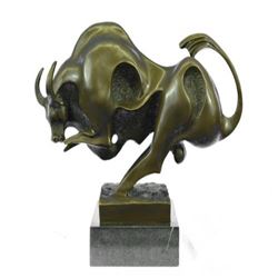 Modern Abstract Charging Bull Bronze Sculpture