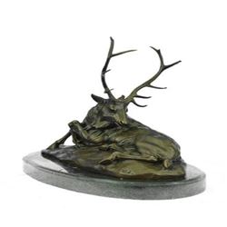 Deer Bronze Sculpture on Marble Base Statue