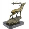 Image 1 : Elk Stag Buck Trophy Game Hunter Bronze on Marble Base Statue