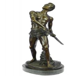 Warrior with Sword Bronze Sculpture on Marble Base Figurine