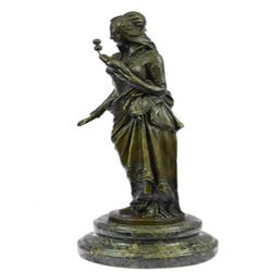 Carrier Exquisite Maiden Bronze Sculpture on Marble Base Figurine