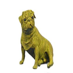 Yellow Patina Pug Sitting Bronze Figurine