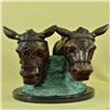 Image 1 : Two Horses Head Bust Bronze Sculpture on Marble Base Figurine