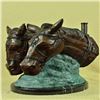 Image 4 : Two Horses Head Bust Bronze Sculpture on Marble Base Figurine