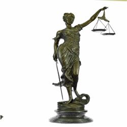 Blind Justice Bronze Sculpture on Marble Base Figure