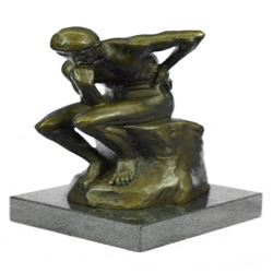 Thinker Symbol of Philosophy Bronze Sculpture on Marble Base Figure