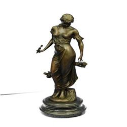 Young Woman with a Long Stem of Flower Bronze Sculpture