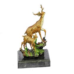 Deer Fawn Stag Buck Family Bronze Sculpture
