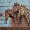 Image 1 : 3D Three Running Horses Oil Painting Metal and Pine Wood Canvas Wall Mount
