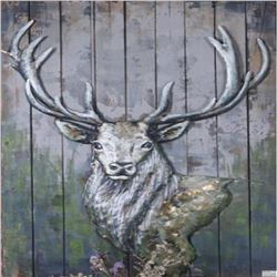 3D Wall Mount Stag Deer Oil Painting Metal and Wood Paint