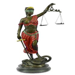Red Patina Bronze Scale of Justice Blind Justice Sculpture